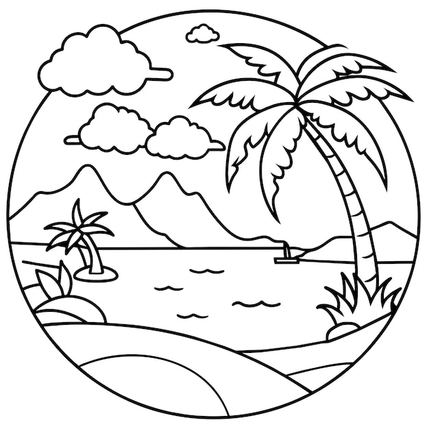 Página para colorear de playa