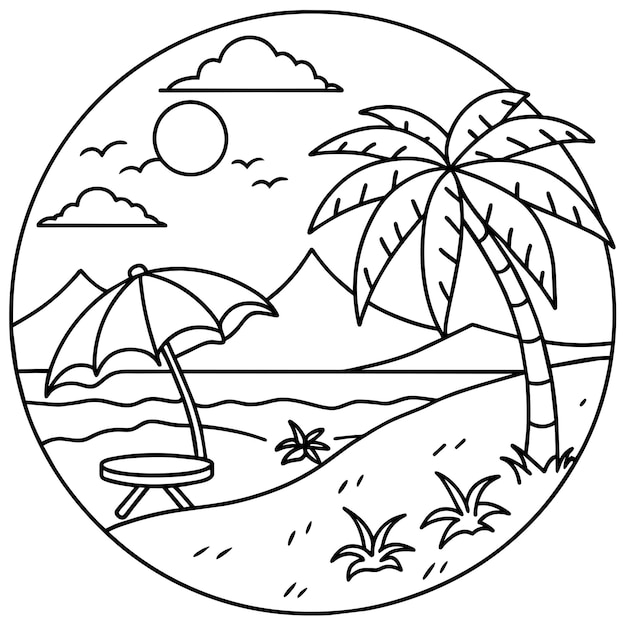 Página para colorear de playa
