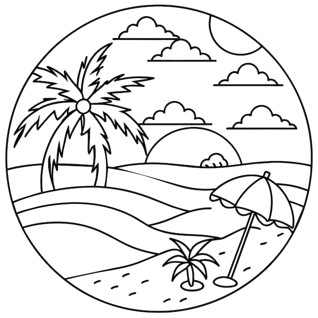 Página para colorear de playa