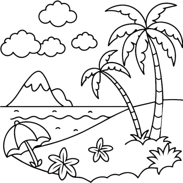 Vector página para colorear en la playa