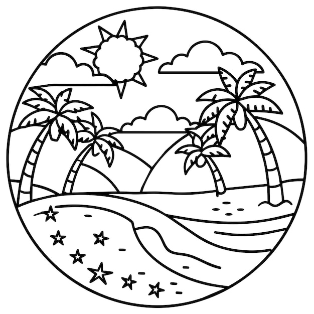 Página para colorear de playa