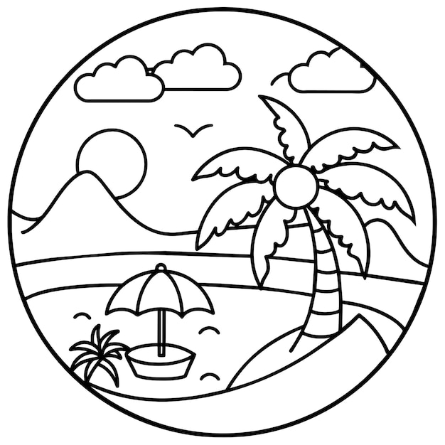 Página para colorear de playa