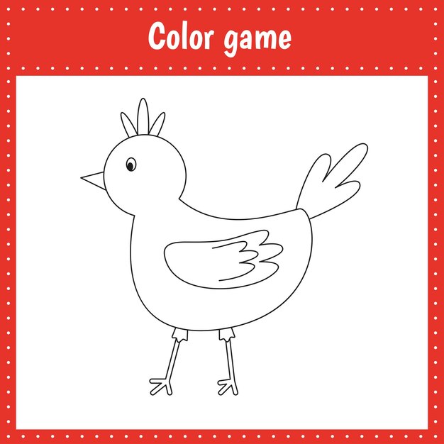 Página para colorear de un pollo para la educación y la actividad de los niños Ilustración vectorial en blanco y negro sobre fondo blanco