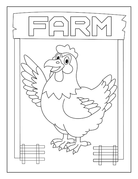 Vector página para colorear de pollo con fondo