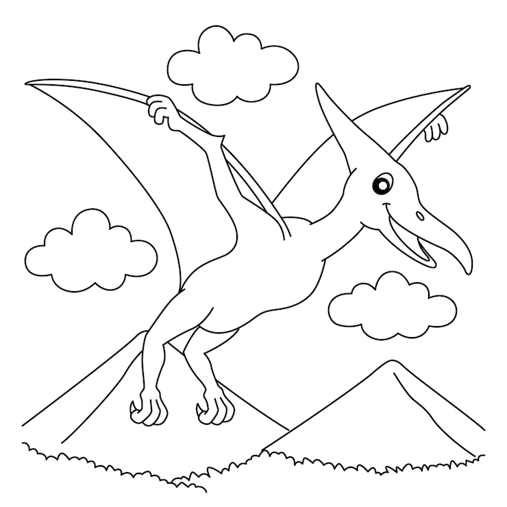 Vector página para colorear de pterodáctilo para niños