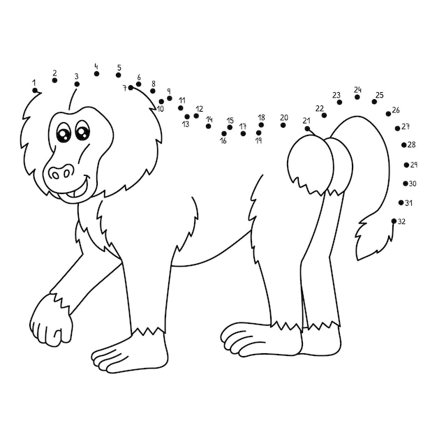 Página de colorear de punto a punto babuino animal aislado
