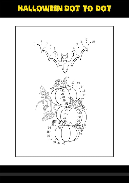 Página para colorear de punto a punto de halloween para niños diseño de página para colorear de arte lineal para niños