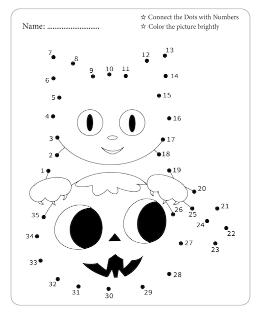 Página para colorear de punto a punto de halloween para niños vector premium