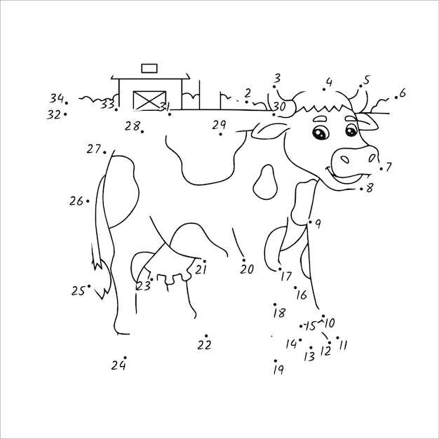Página para colorear de punto a punto de vaca para niños