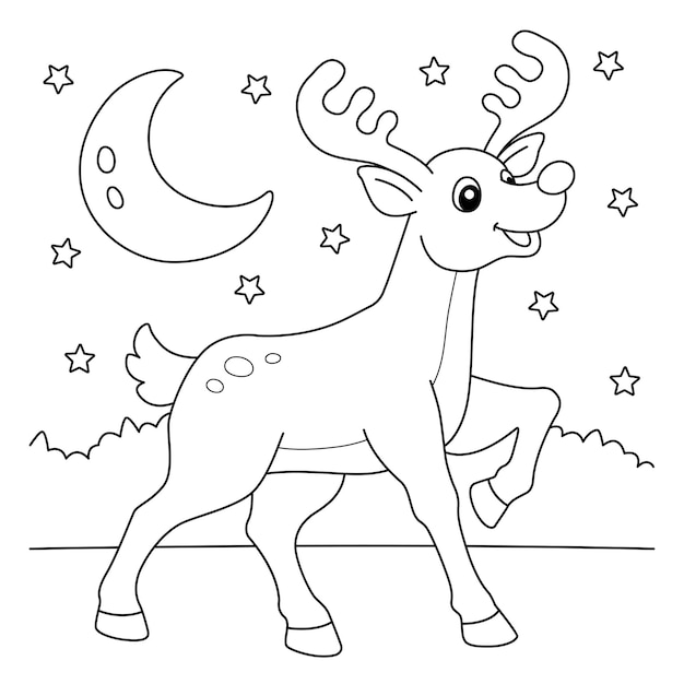 Vector página para colorear de renos de navidad para niños