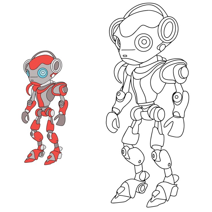 Vector página para colorear de robot de contorno robot de garabato para libro de colorear para educación infantil vector