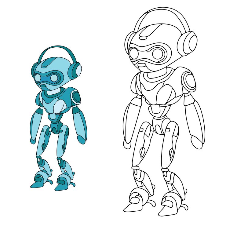 Vector página para colorear robot libro para colorear robot ilustración vectorial