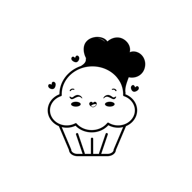 Página de colorear del símbolo cupacke Vector minimalista en blanco y negro.