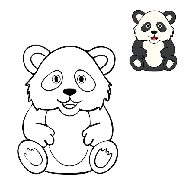 Página de colorear simpática animal panda contorno diseño plano ilustración