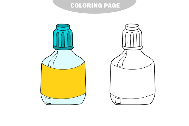 Página para colorear simple. Una botella o vial. Ilustración vectorial. Contorno sobre un fondo aislado. Libro de colorear. Versión en color y en blanco y negro