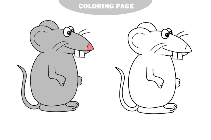 Vector página para colorear simple una ilustración vectorial lineal linda rata para colorear