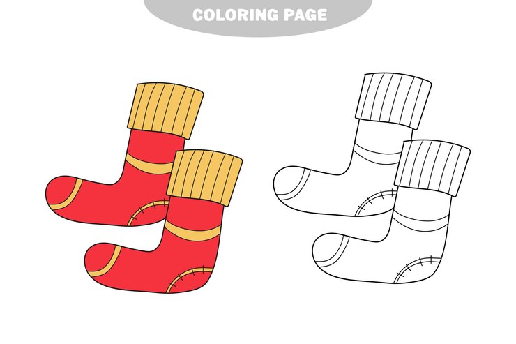 Vector página para colorear simple libro para colorear para niños calcetines cálidos hasta la rodilla