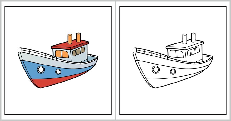 Página para colorear simple para niños con un diseño de barco divertido perfecto para que los niños pequeños coloreen