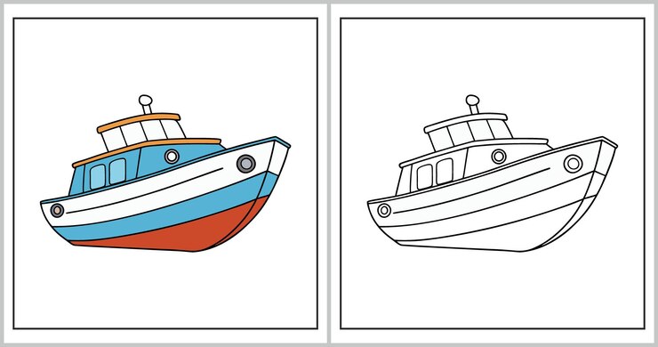 Página para colorear simple para niños con un diseño de barco divertido perfecto para que los niños pequeños coloreen