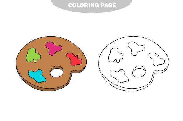 Página para colorear simple. Paleta con pinturas - libro para colorear - ilustración vectorial para niños. Versión en color y en blanco y negro
