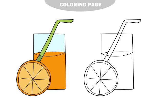 Página para colorear simple. vaso de zumo de naranja. colorea la imagen. juego visual para niños. hoja de trabajo para colorear. versión en color y en blanco y negro