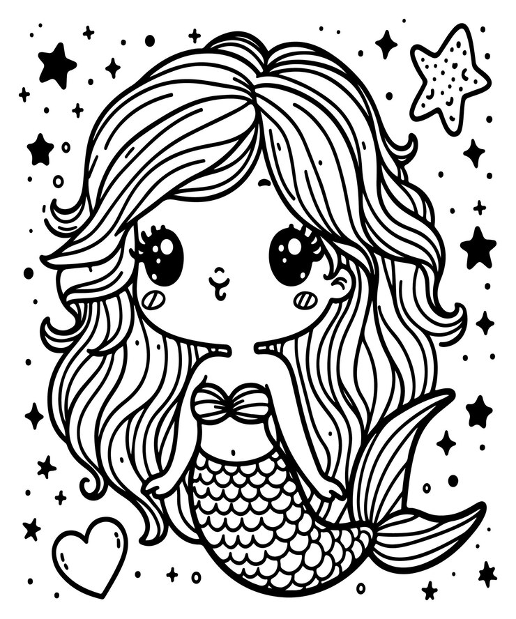 página de colorear sirena linda generada por Ai