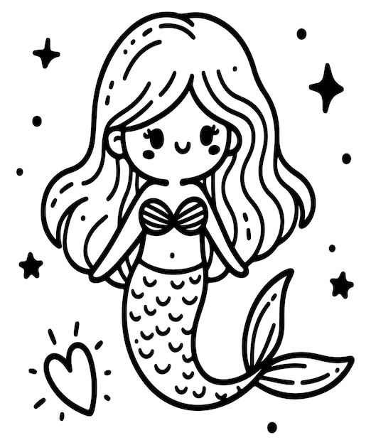 página de colorear sirena linda generada por Ai