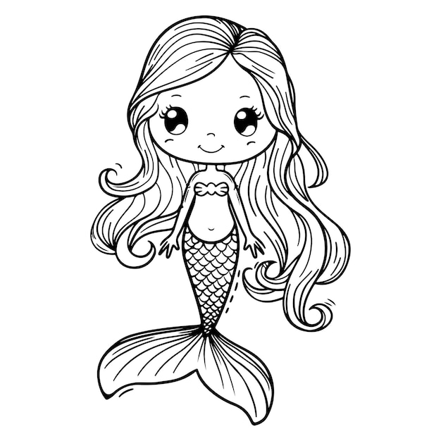 Vector página para colorear sirena para niños