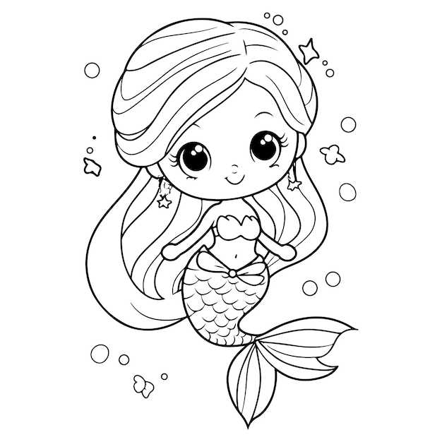 Vector página para colorear sirena para niños