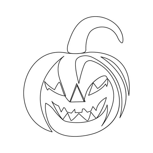 Página para colorear de una sola línea continua de halloween de calabaza espeluznante