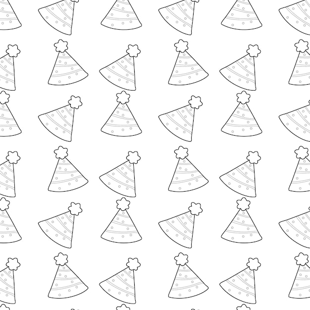 Página para colorear de sombrero de fiesta sin costura en blanco y negro