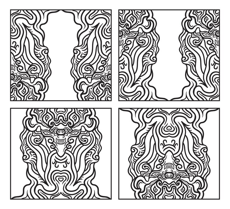 Página para colorear tarjeta de estilo surrealista Ilustración dibujada a mano vectorial