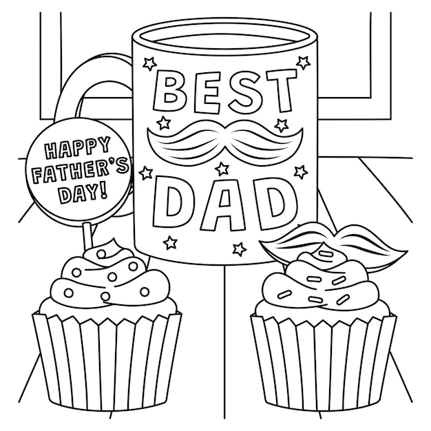 Página para colorear de taza y cupcakes del día del padre