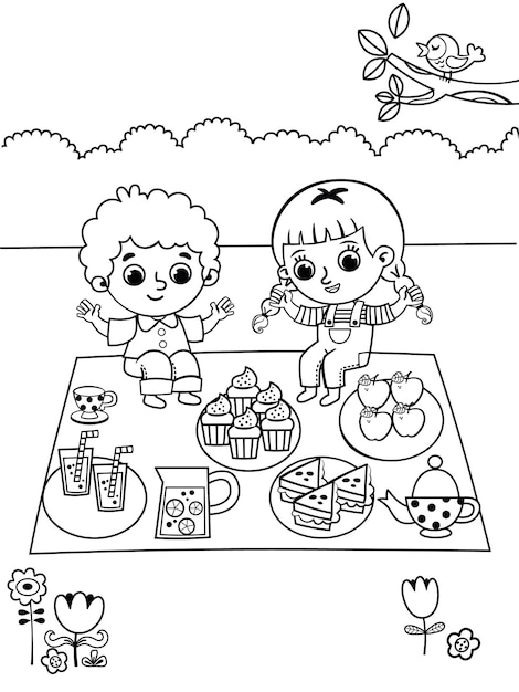 Página para colorear en tema de picnic Actividad de tiempo libre para niños