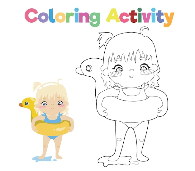 Página para colorear con tema de verano Actividad para colorear Archivo vectorial