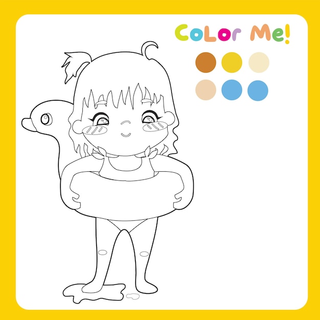 Página para colorear con tema de verano Actividad para colorear para niños Archivo vectorial