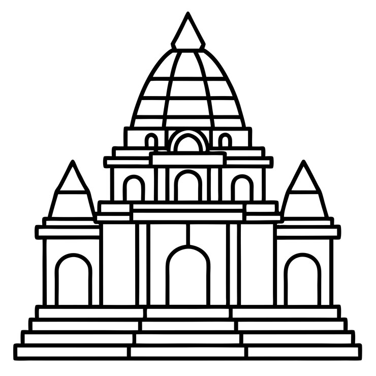 Vector página para colorear templo hindú arquitectura detallada y sagrada arte