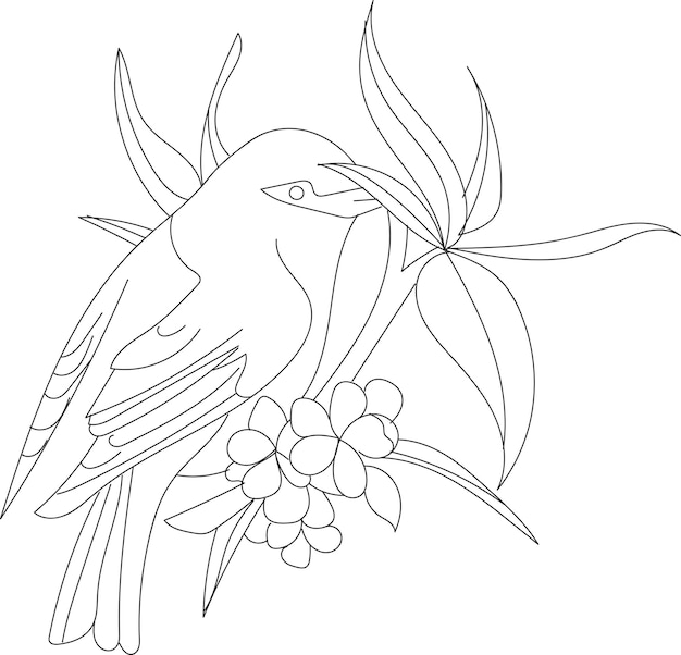 Vector página para colorear de terapia artística libro para colorear para niños y adultos aves y flores dibujadas a mano