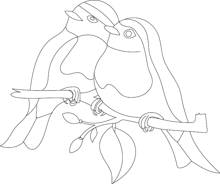Página para colorear de terapia artística Libro para colorear para niños y adultos Aves y flores dibujadas a mano