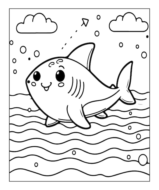 Vector página para colorear de tiburones para niños