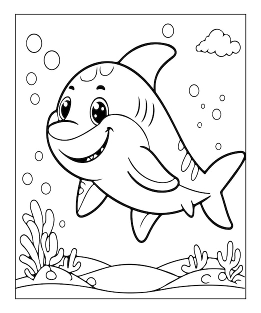 Vector página para colorear de tiburones para niños