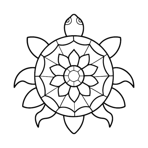 Página para colorear tortuga niños amigable arte de línea simple tortuga linda con diseño de mandala de flores geométricas