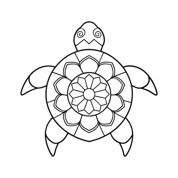 Página para colorear tortuga niños amigable arte de línea simple tortuga linda con diseño de mandala