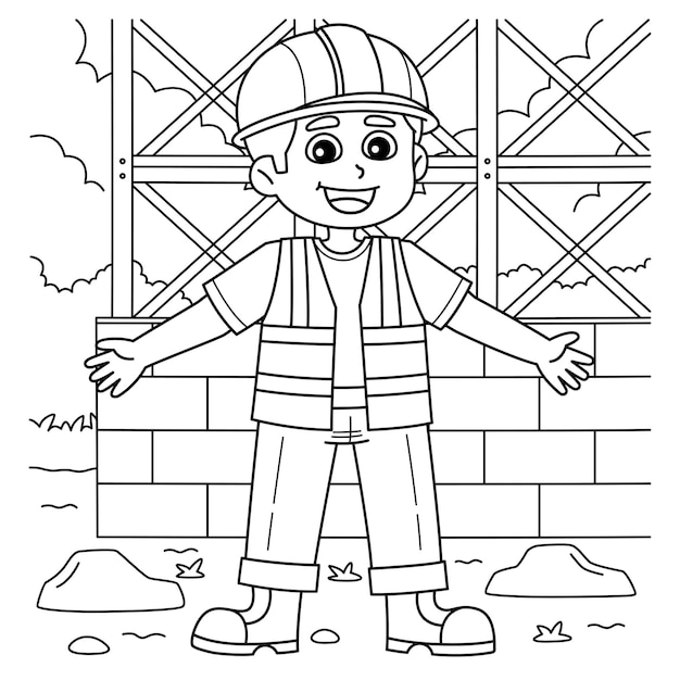Página para colorear de trabajador de la construcción masculino para niños