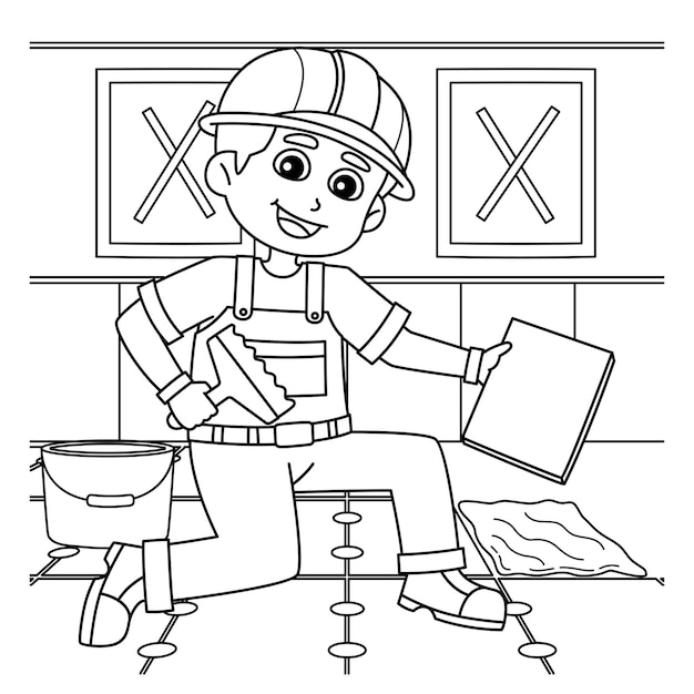 Página de colorear para el trabajador de la construcción