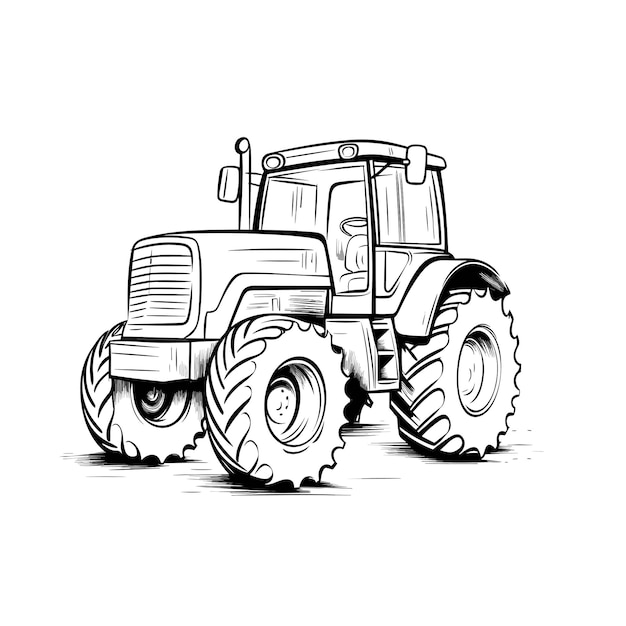 Vector página para colorear tractor de dibujos animados tractor de granja página para colorear en blanco y negro