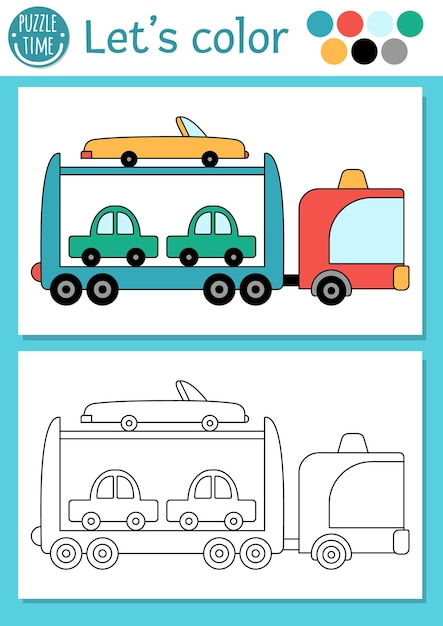 Página para colorear de transporte para niños con remolcador Ilustración de esquema de transporte acuático vectorial Libro de colores para niños con ejemplos de colores Habilidades de dibujo hoja de trabajo imprimibleetxA