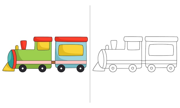 Página para colorear de tren lindo verde y azul para actividades de niños