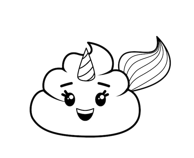 Página para colorear con unicornio de caca Vector de caca en blanco y negro