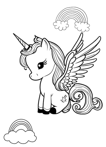 Página para colorear de unicornio para niños vector